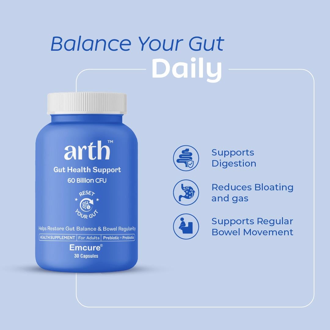 Image showcasing Arth Gut Health Supplement | Prebiotic & Probiotic Blend with 60 ...