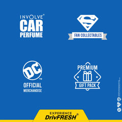 Involve Your Senses Superman Car Perfume Spray with 3 Hanging Cards | DC OFFICIAL MERCHANDISE from Warner Bros | Freshen Up Your Car with Strong Aquatic Notes - WBSPR03-50ml | Car Air Freshener