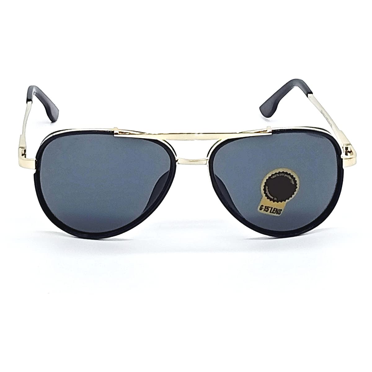 Louis Kouros Cherokee Aviator Classic 4414 sunglasses | Gold Frame | Black Lens | Mirror Lens | 400 UV Protected | For Men & Women | Medium