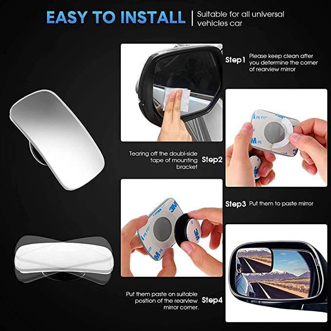 Detachi 3R Car Wide Angle Blind Spot Rear Mirror Rectangle Convex 360 Degree (2 Pcs) for Car - Automotive Parts and Accessories from DETACHI - Shop in Sri Lanka at Arcade.lk