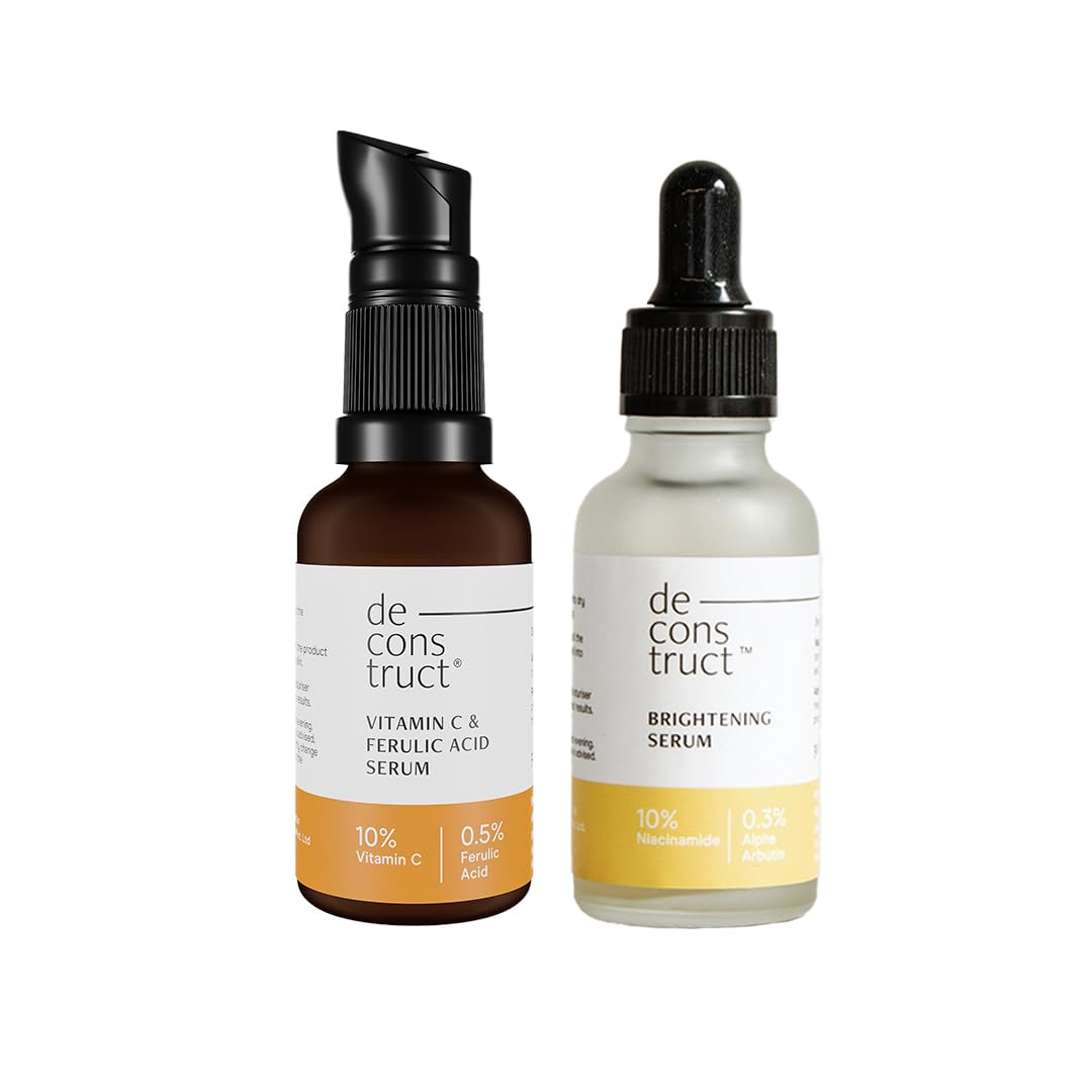 Deconstruct 10% Vitamin C Face Serum & 10% Niacinamide Face Serum Combo | Serum For Glowing Skin | Reduces Pigmentation, Dark Spots & Acne Marks | With 0.5% Ferulic Acid & 0.3% Alpha Arbutin