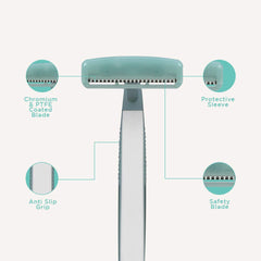FURR Bikini Line Razor With Chromium and PTFE Coated Reusable Blade | With Protective Sleeve & Anti Slip Grip | Painless Hair Removal | Irritation & Rash Free Shaving | For Women | Pack Of 1