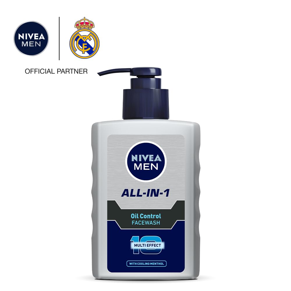 NIVEA MEN All in 1 Charcoal Face Wash | Natural Charcoal, Gluta, AHA & Vitamin C | Helps Reduce the Appearance of Tan | Removes Excess Oil and Minimizes Pores | For Bright Radiant Skin | 150g