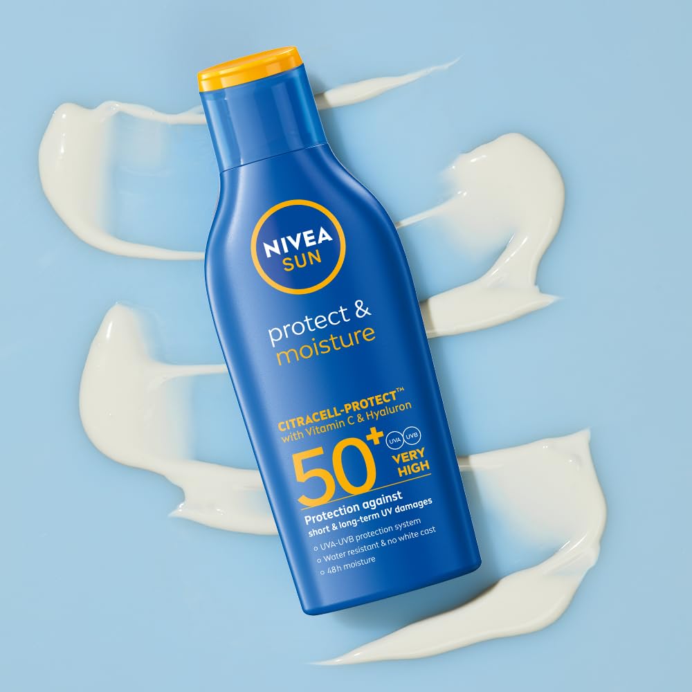 NIVEA Sun Protect And Normal Moisture 125Ml Spf 50 Advanced Sunscreen For Instant Protection| Pa+++ Uva - Uvb Protection System| Vitamin E + Moisture| Very Water Resistant| For Men & Women