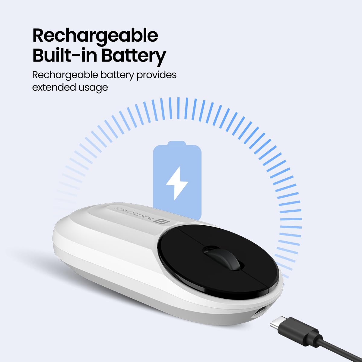 Portronics Toad 6 Bluetooth Wireless Mouse with 2.4 GHz USB Receiver, Multi-Device Pairing, Built in Battery, 1600 DPI Sensor(White)
