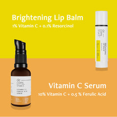 Deconstruct Radiant Lips & Skin Set: SPF Lip Balm (4g) & Non-Irritating Vitamin C Face Serum (30ml) | For Dark Pigmented Dry Flaky and Brightens Pigmented Lips | Vitamin C Serum for Oily Skin | Beginner Friendly & Highly Stable | Pack of 2