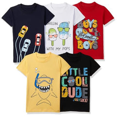 T2F Boy's Solid Regular Fit T-Shirt (10_Multicolor 2 | 7 8 Years)