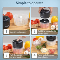 AGARO Elite Rechargeable Mini Electric Chopper, Food Grade Bowl, Stainless Steel Blades, One Touch Operation, for Mincing Garlic, Ginger, Onion, Vegetable, Meat, Nuts, 250 Ml, Black