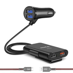 Dyazo QC 12V Fast Car Charger Back Seat Charging 4 USB Ports Compatible for Qualcomm 3.0, Samsung Galaxy, Note, iPhone, Nexus, Vivo, Oppo,Pixel, Mi & Other Mobile Phones with Free Type C Cable - Wireless Accessory from Dyazo - Shop in Sri Lanka at Arcade.lk