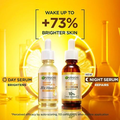 Garnier Bright Complete Night Vitamin C Serum With 10% Pure Vitamin C for Bright Skin, PM Routine Vitamin C Serum Suitable For All Skin Types, 30ml