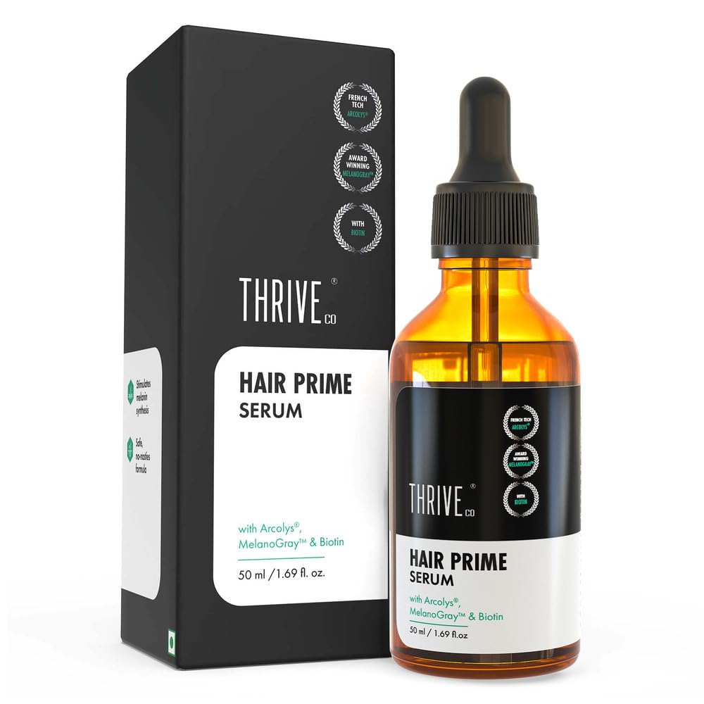 ThriveCo Anti-Grey Hair Prime Serum | Reverses & Limits Hair Greying | Arcolys + Biotin + Black Tea Extract | Light-Weight, Non-Sticky & Odourless | For Men and Women | 50 Ml