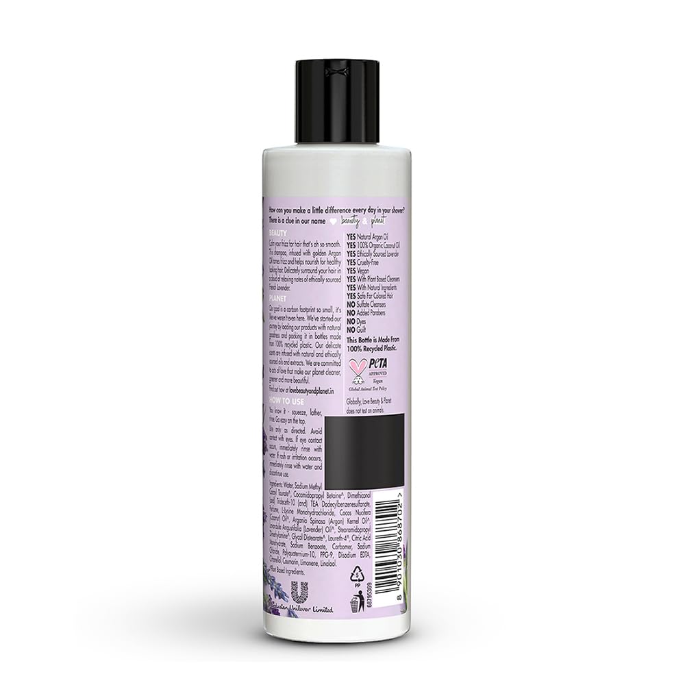 Love Beauty & Planet Argan Oil and Lavender Sulfate Free Smooth and Serene Shampoo | No Parabens | No Dyes | 200ml