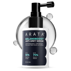 Arata Anti Grey Hair & Beard Serum with 2% MelanoGray, 1.5% Silverfree, 1% Arcolys | Boosts Melanin Production | Promotes Natural Pigmentation | Reduces Grey Hair | 30ml