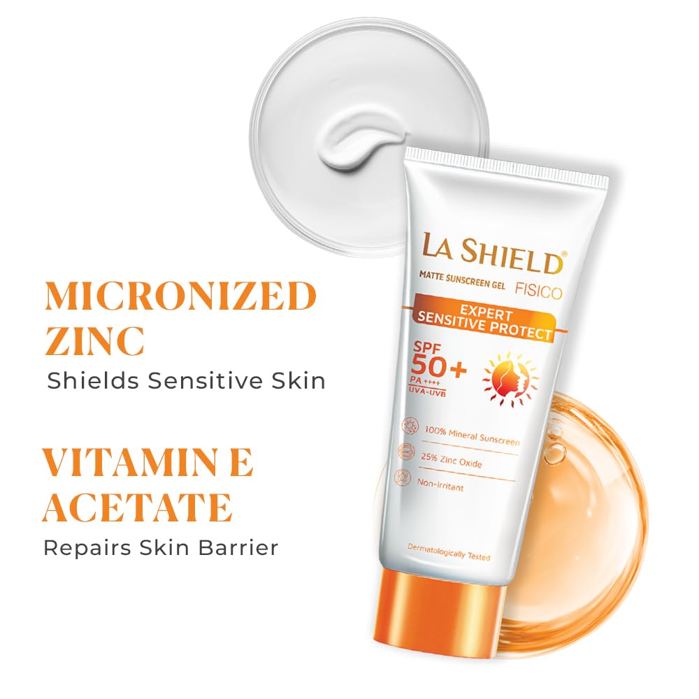 La Shield Fisico SPF 50+ PA++++|100% Mineral Sunscreen|Matte Finish|Chemical filter free|Non-greasy|Lightweight| Water Resistant Upto 8hours|Broad spectrum|Dermatologist Prescribed|For Sensitive skin|50g