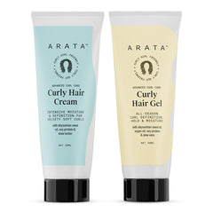 Arata Curl Styling Combo (Mini) - Curl Cream (50ml) + Gel (50ml) For Dry, Frizzy, Wavy, Curly Hair | Reduces Frizz | Moisturises, Hydrates & Defines Curls | Natural Hold | No Sulphate,Paraben,Silicone