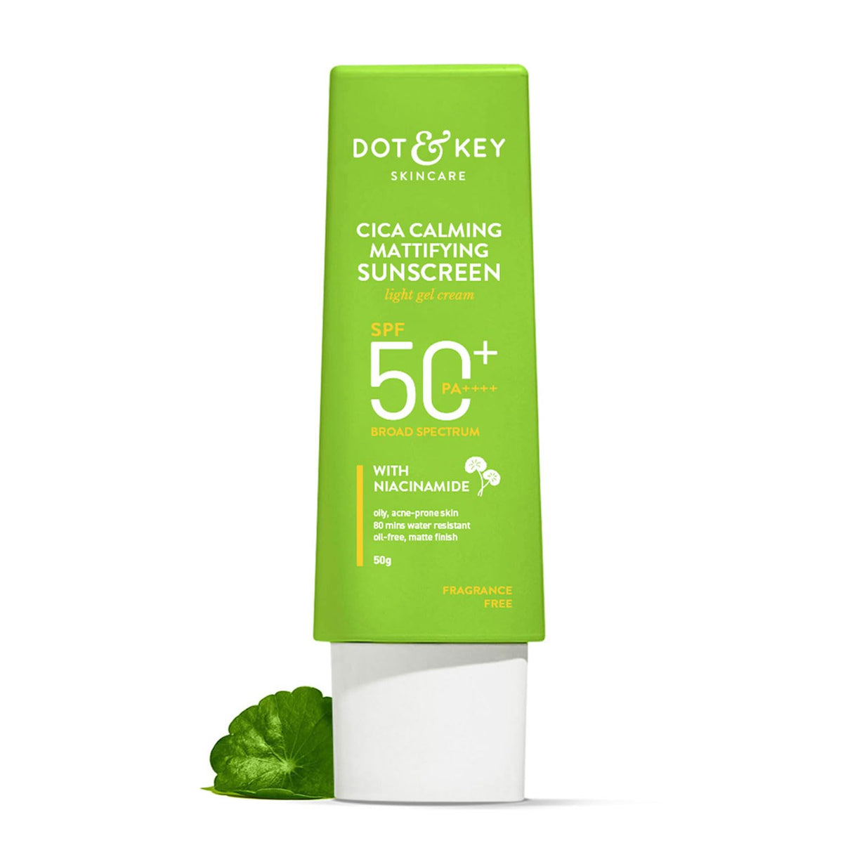 Dot & Key CICA Calming Mattifying Sunscreen SPF 50 PA++++ | For Oily Acne Prone & Sensitive Skin | UVA/UVB Protection | No White Cast, Ultra Light, Fragrance Free & Quick Absorbing | 50g