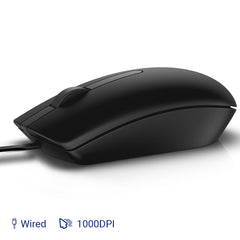 Dell MS116 Wired Mouse, 1000 DPI, Scrolling Wheel, 2 Buttons, 1 x USB, Optical LED Tracking, Plug and Play, Scrolling Wheel, Black