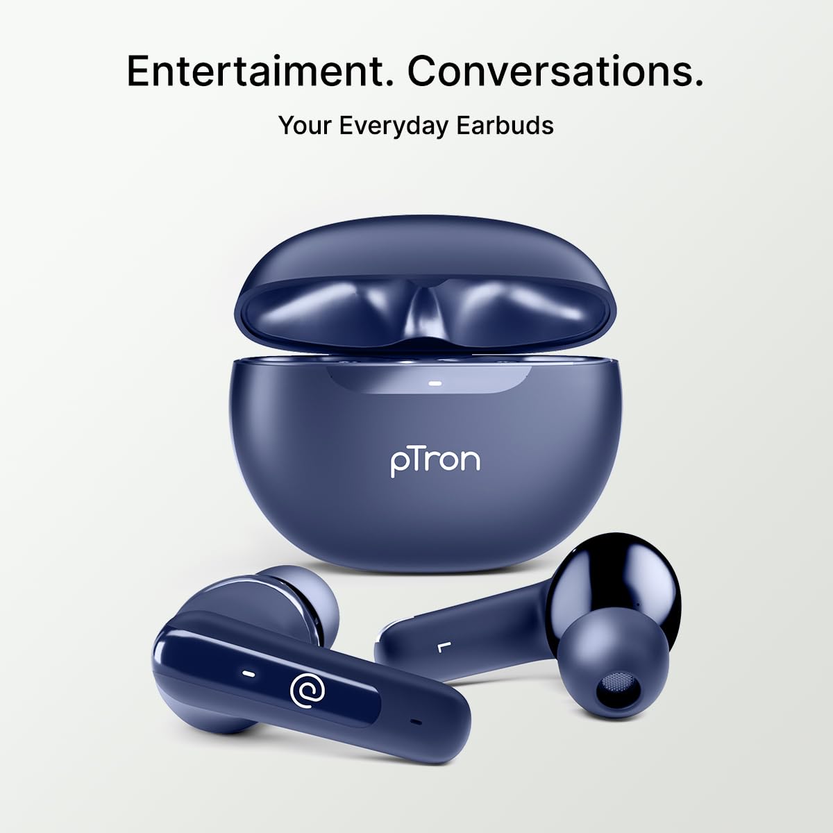 pTron Bassbuds Astra in-Ear TWS Earbuds w/Stereo Sound, 50Hrs Playtime, Stereo Calls, Custom EQ, Mobile App, BTv5.3 Headphones, Touch Control, Voice Assistant, Type C Charging & IPX4 (Navy Blue)