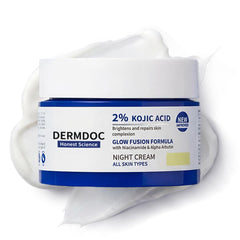 DERMDOC 2% Kojic Acid Glow Fusion Formula Night Cream, 25g | Niacinamide & Alpha Arbutin | Skin Brightening Face Cream | Reduces Dark Spots & Pigmentation | Even & Glowing Skin | Minimizes Pores