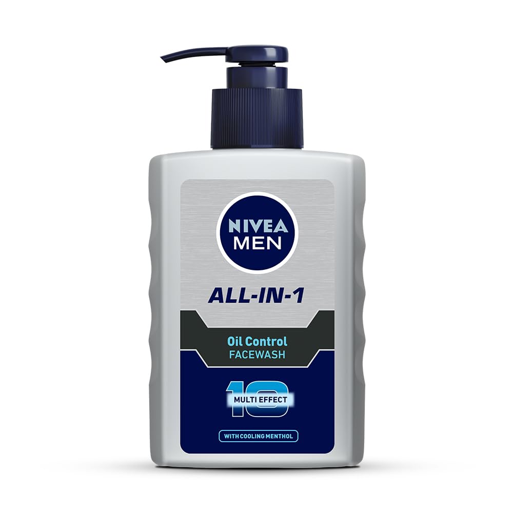 NIVEA MEN All in 1 Charcoal Face Wash | Natural Charcoal, Gluta, AHA & Vitamin C | Helps Reduce the Appearance of Tan | Removes Excess Oil and Minimizes Pores | For Bright Radiant Skin | 150g