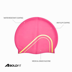 Boldfit Swimming Cap for Men Silicone Swimming Caps for Women Unisex Swim Cap for Boys Girls & Kids Swimming Cap for Women, Pink