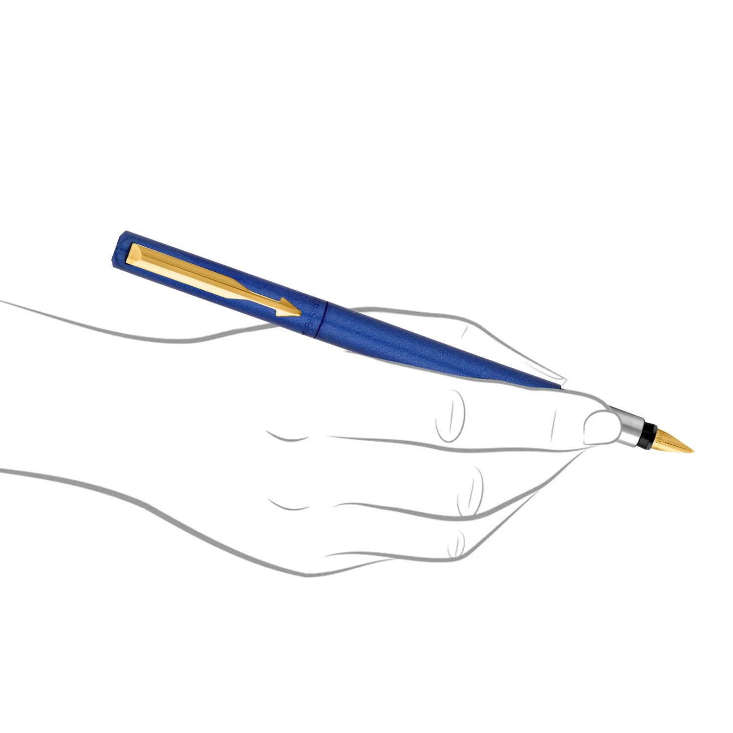 Parker Vector Standard Gold Trim Fountain Pen| Metallic Blue Body Colour| Ink Colour – Blue