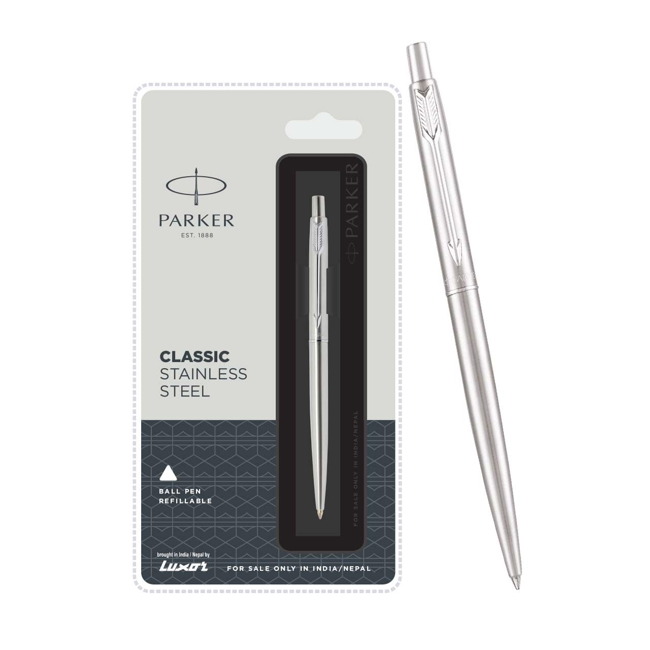 Parker Classic Stainless Steel Chrome Trim Ball Pen | Ink Color - Blue - Office Product from Parker - Shop in Sri Lanka at Arcade.lk