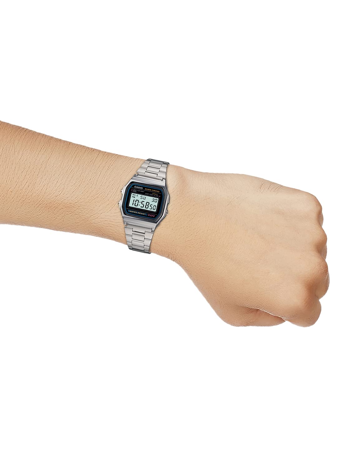 Casio Vintage A-158WA-1Q Digital Grey Dial Unisex Watch Silver Metal Strap (D011)