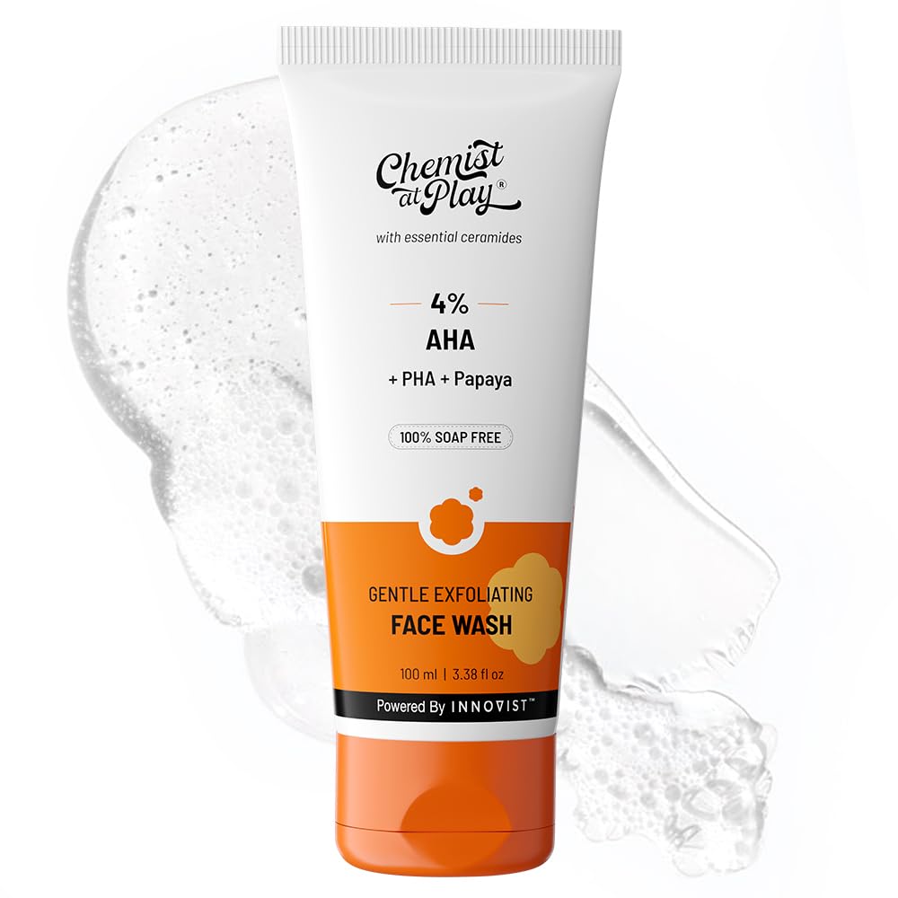 Chemist At Play Gentle Exfoliating Face Wash for Daily Use | Tan Removal & Instant Glow | Bright Skin | Gently Removes Dead Skin | Soap-Free | Oily, Dry & Combination Skin | For Men & Women | 100 ml