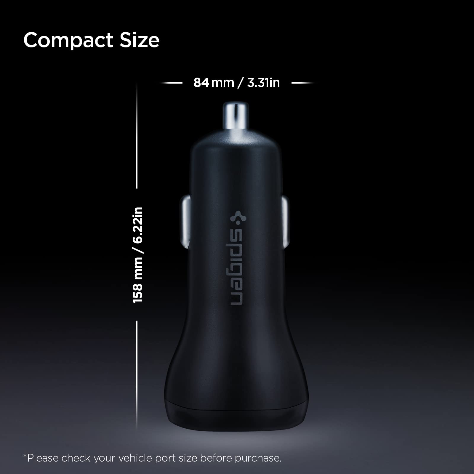 Spigen Car Charger Adapter F31QC Max 45w (27W+18W)[PD3.0][QC3.0] Quick and Fast Charging - Black