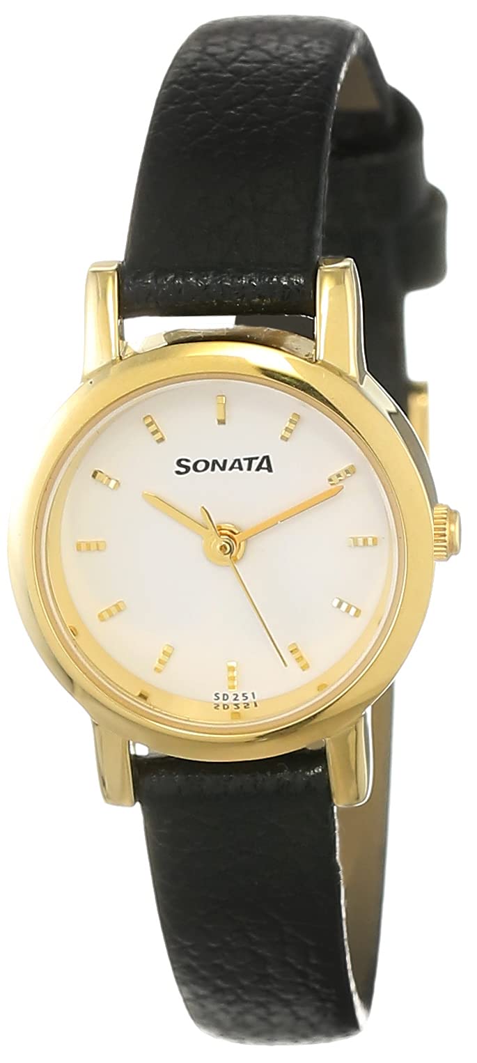 Titan Sonata Quartz Analog White Dial Leather Strap Watch for Women-NS8976YL02W/NT8976YL02W