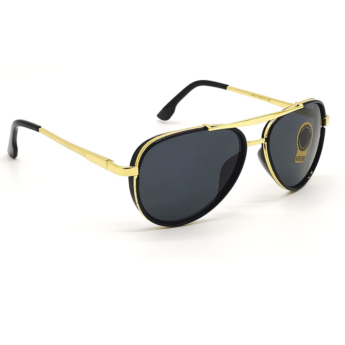 Louis Kouros Cherokee Aviator Classic 4414 sunglasses | Gold Frame | Black Lens | Mirror Lens | 400 UV Protected | For Men & Women | Medium