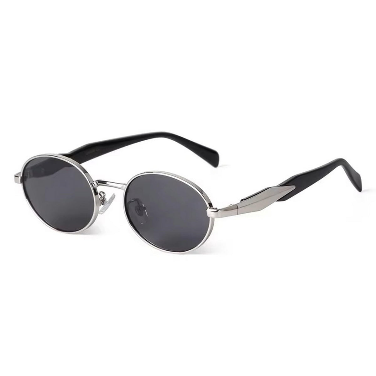 Dervin Retro Oval Sunglasses for Men & Women | Metal Frame | UV400 Protection | Durable, Stylish & Trending Shades (Silver-Black)