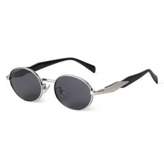 Dervin Retro Oval Sunglasses for Men & Women | Metal Frame | UV400 Protection | Durable, Stylish & Trending Shades (Silver-Black)