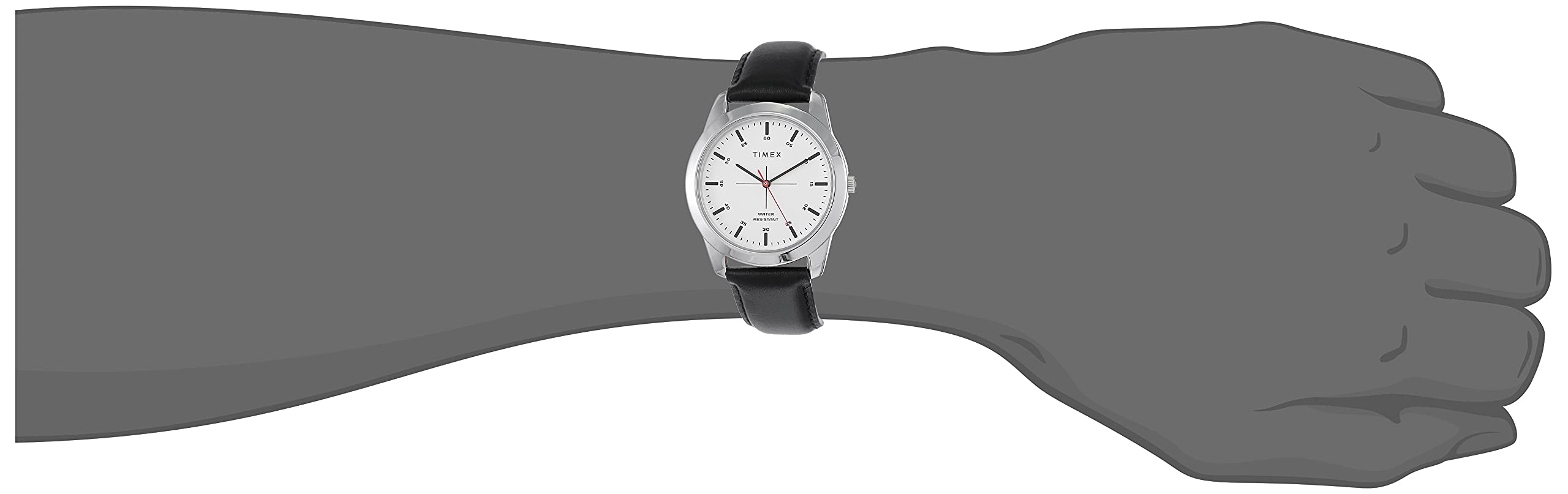 TIMEX Classics Analog Watch for Man with Silver Round Dial & Black Leather Strap Band Water Resistant Men's Wrist Watches - TW00ZR260E