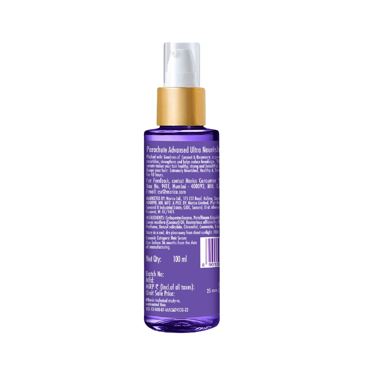 Parachute Advansed Ultra Nourish Hair Serum | Coconut & Rosemary | 48 Hr Frizz Control | 10X Strong Hair | 100ml