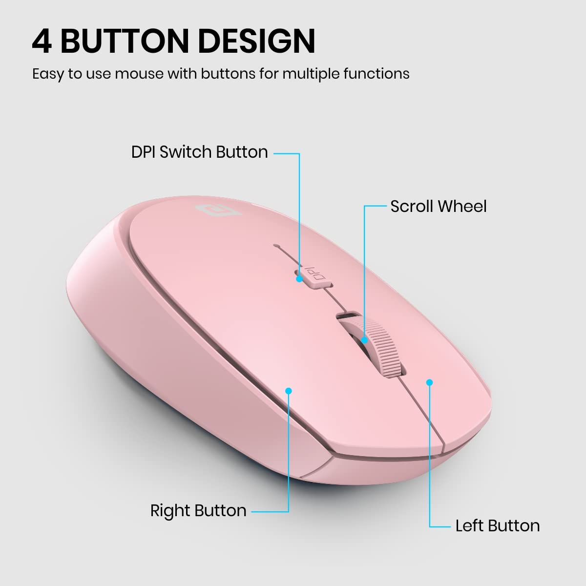 Portronics Toad 23 Wireless Optical Mouse with 2.4GHz, USB Nano Dongle, Optical Orientation, Click Wheel, Adjustable DPI(Pink) - Personal Computer from Portronics - Shop in Sri Lanka at Arcade.lk