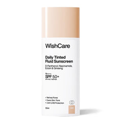 WishCare Daily Fluid Tinted Sunscreen SPF50 PA++++| L102 | Broad Spectrum Protection for all skin types | In-Vivo Tested Tinted Sun Screen | D-Panthenol, Niacinamide, Ectoin & Ginseng | 50ml