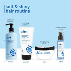 Plum Coconut Milk & Peptides Strength & Shine Shampoo | 22X Smoother Hair | With Coconut Milk & Pea Peptide | Smoothening & Strengthening | Paraben-Free, 100% Vegan, 250ml