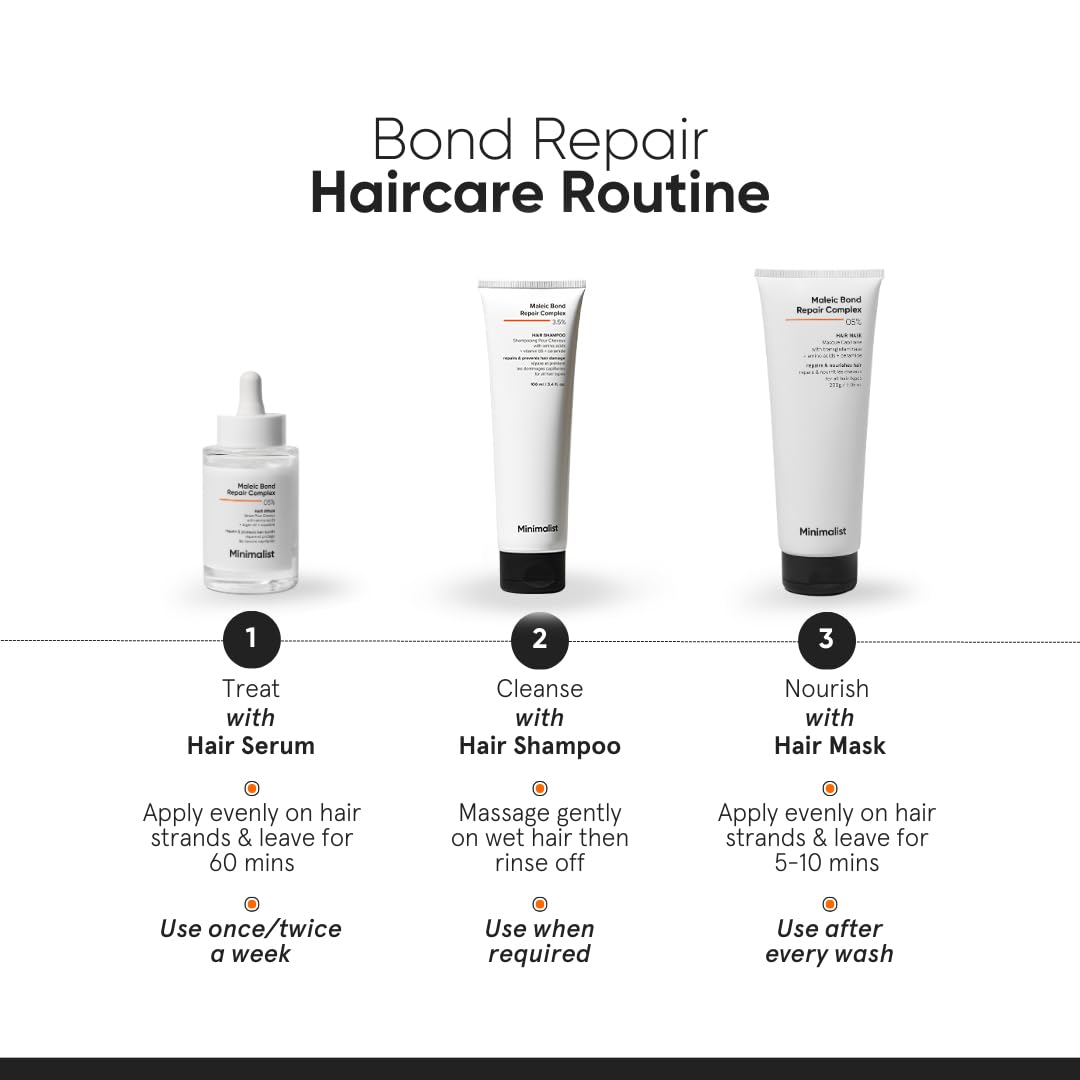 Minimalist Maleic Bond Repair Complex 3.5% Hair Shampoo with Ceramide, Coconut oil & Betaine | For Damaged & Frizzy Hair | For Women & Men | For All Hair Types | 100 ml (Pack of 1)