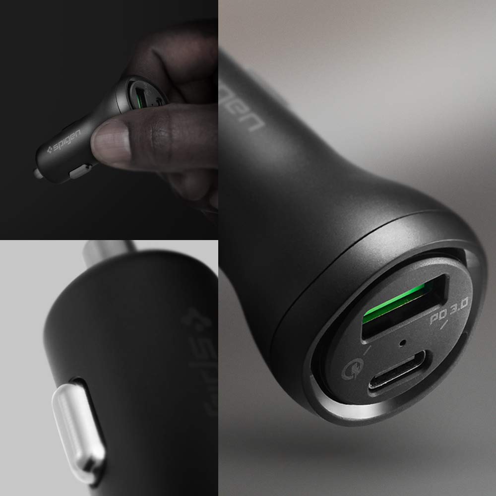 Spigen Car Charger Adapter F31QC Max 45w (27W+18W)[PD3.0][QC3.0] Quick and Fast Charging - Black