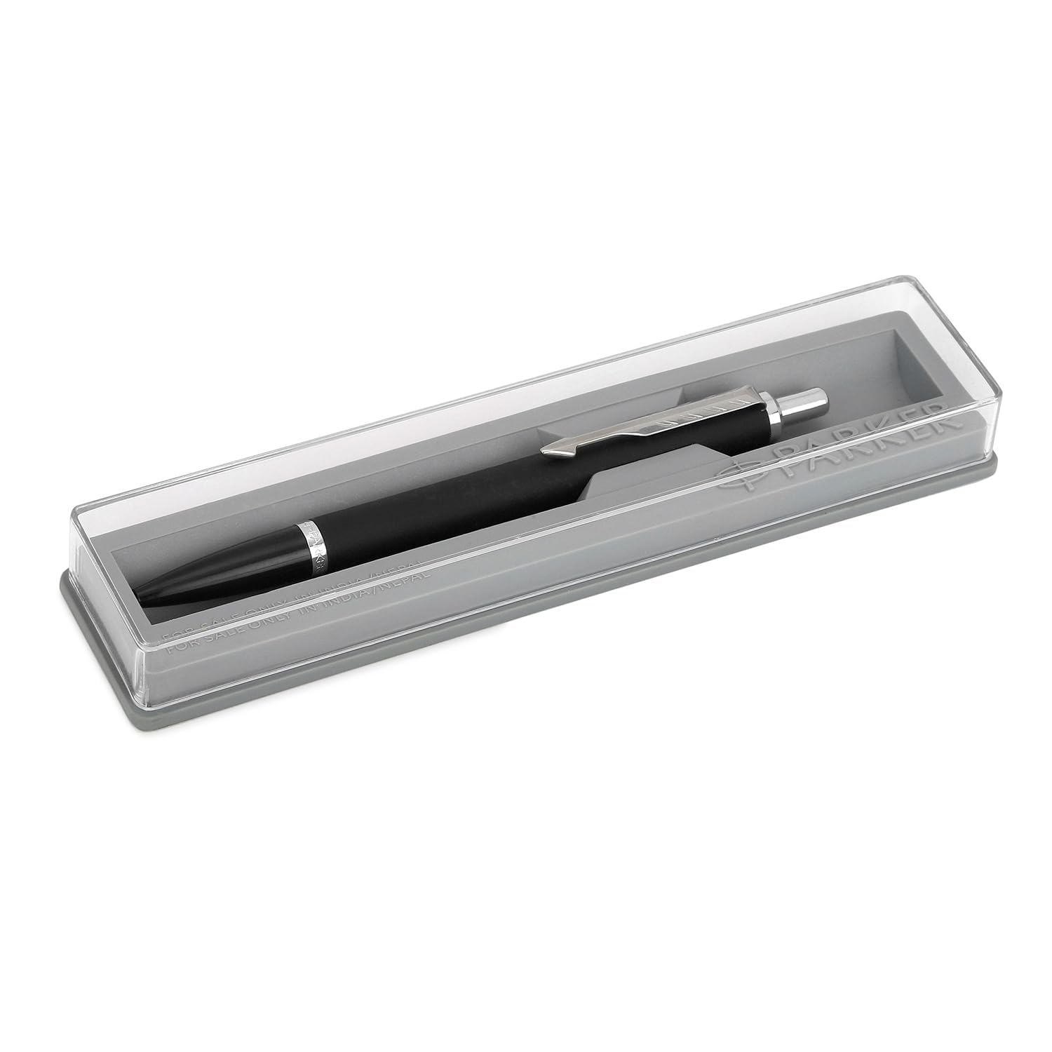Parker Latitude Matte Black Chrome Trim Ball Pen | Blue Ink | Black Body Color | Sleek and streamlined design with a refined finish