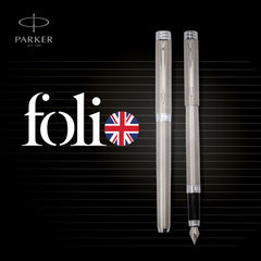 Parker Folio Stainless Steel Chrome Trim Fountain Pen With 1 Ink Cartridge Free | Corporate Gift | Ideal For Professional Use