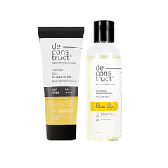 Deconstruct Radiance & Defense Combo: Face Wash for Skin Brightening & Gel Sunscreen for Sun Protection | Brightening Face Wash (100ml) + Gel Sunscreen (50g) | No White Cast & Lightweight | Pack of 2