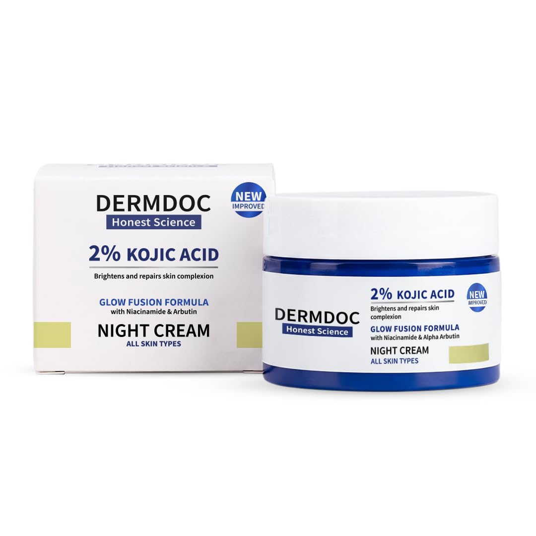 DERMDOC 2% Kojic Acid Glow Fusion Formula Night Cream, 25g | Niacinamide & Alpha Arbutin | Skin Brightening Face Cream | Reduces Dark Spots & Pigmentation | Even & Glowing Skin | Minimizes Pores