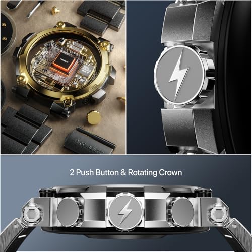 Fire-Boltt Dominian 36.3mm (1.43 inch) AMOLED Display, Stainless Steel Design, 466 * 466 px Resolution, Bluetooth Calling, Sports Modes, Health Mode, IP67, Weather (Black Silver)