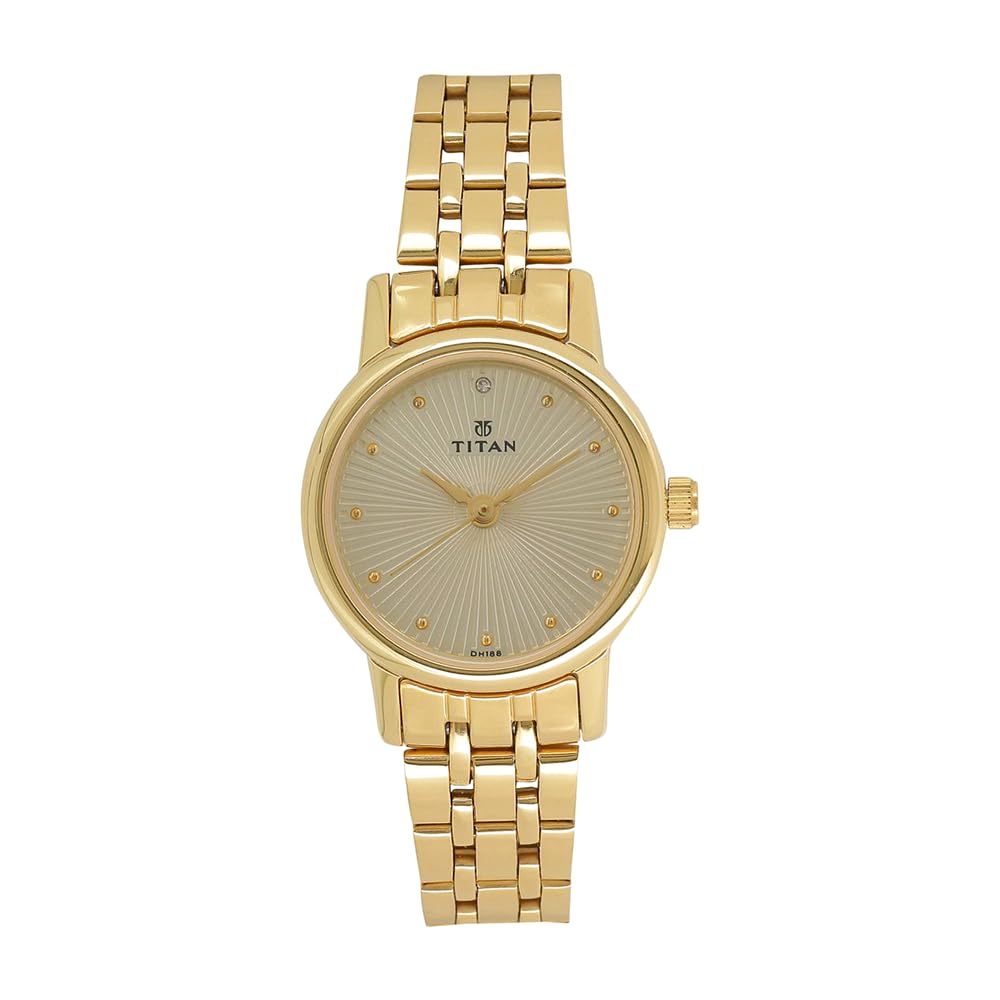 Titan Karishma Quartz Analog Champagne Round Dial Golden Stainless Steel Strap Watch for Women - NT2593YM01