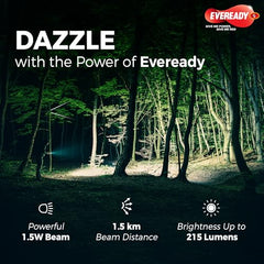 Eveready DL02 Dazzle, 1.5W Emergency Torch, Durable Aluminium Body, Bright White LED Torch, Powered by 3xAA Batteries