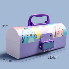SAJANI Multi-Functional Pencil Box with Double Password Lock, Stationary Organizer Case, Suitcase Style Pencil Case for Boys & Girls (Pack of 1) (Dinosaur-Purple)