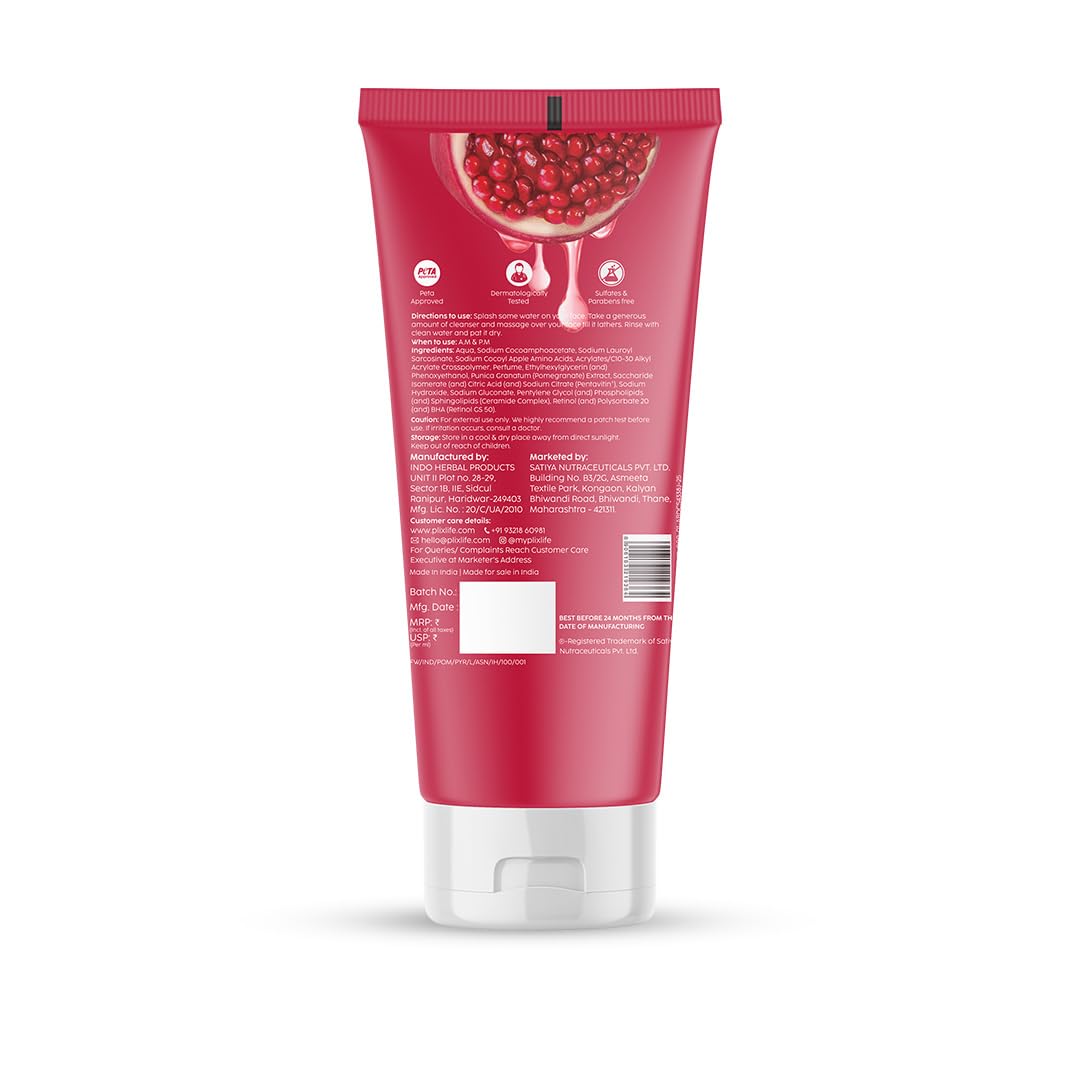 PLIX- THE PLANT FIX Pomegranate Youth Renewal Juicy Face Wash Cleanser | Youthful Glow | Hydration | Smooth & Soft Texture | Retinol GS 50 | Pentavitin | Safe for Daily Use | For Men & Women